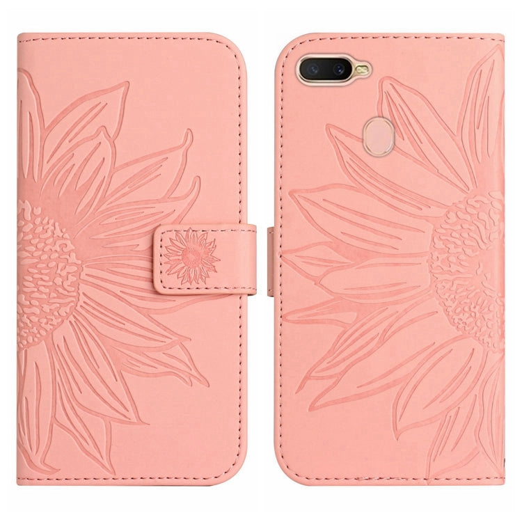 For OPPO A7/A12 Skin Feel Sun Flower Pattern Flip Leather Phone Case with Lanyard
