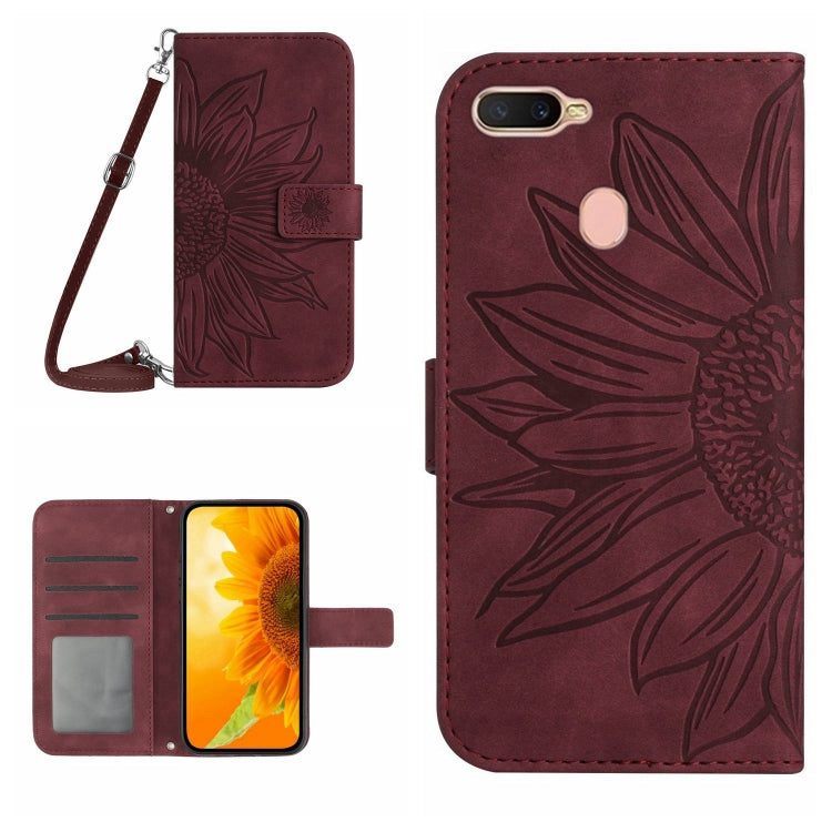 For OPPO A7/A12 Skin Feel Sun Flower Pattern Flip Leather Phone Case with Lanyard