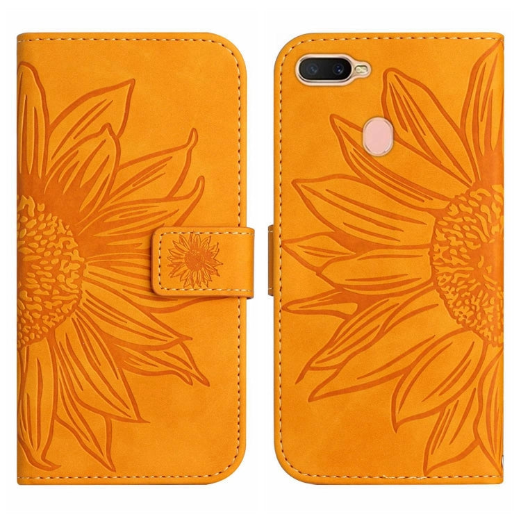 For OPPO A7/A12 Skin Feel Sun Flower Pattern Flip Leather Phone Case with Lanyard