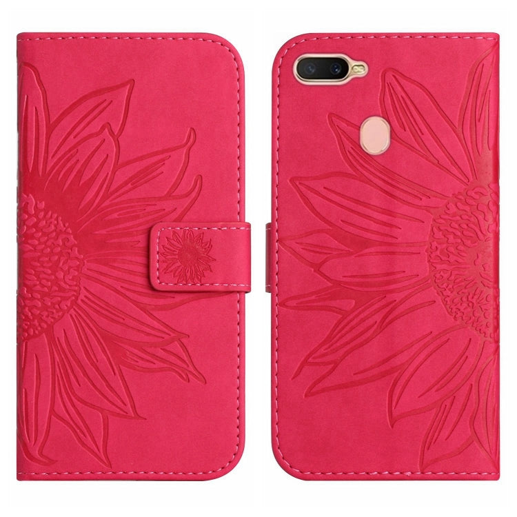 For OPPO A7/A12 Skin Feel Sun Flower Pattern Flip Leather Phone Case with Lanyard