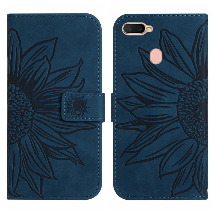 For OPPO A7/A12 Skin Feel Sun Flower Pattern Flip Leather Phone Case with Lanyard