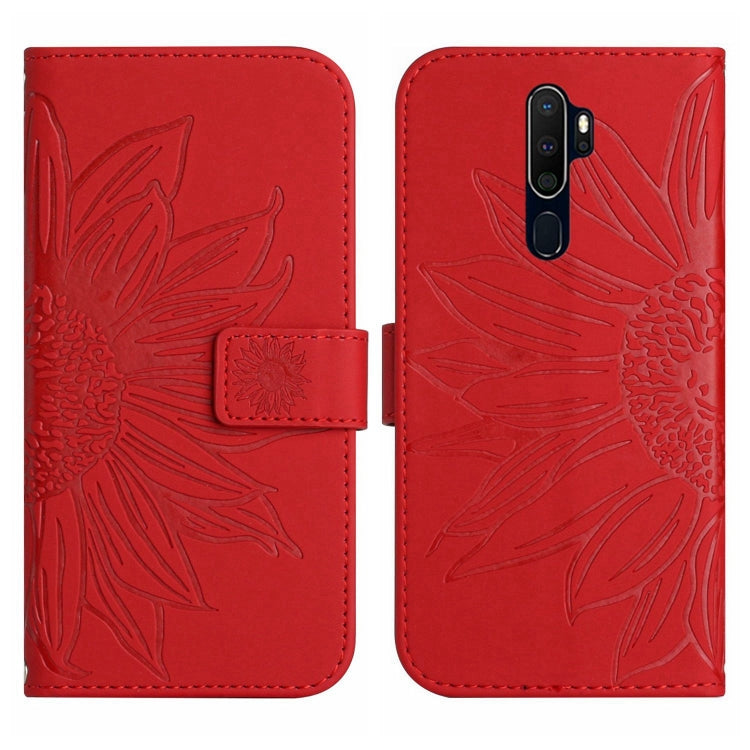 For OPPO A9 2020/A5 2020 Skin Feel Sun Flower Pattern Flip Leather Phone Case with Lanyard