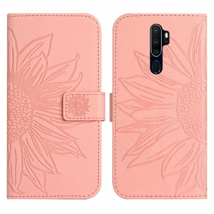 For OPPO A9 2020/A5 2020 Skin Feel Sun Flower Pattern Flip Leather Phone Case with Lanyard