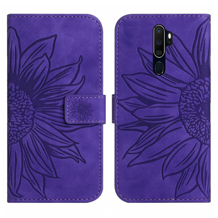 For OPPO A9 2020/A5 2020 Skin Feel Sun Flower Pattern Flip Leather Phone Case with Lanyard