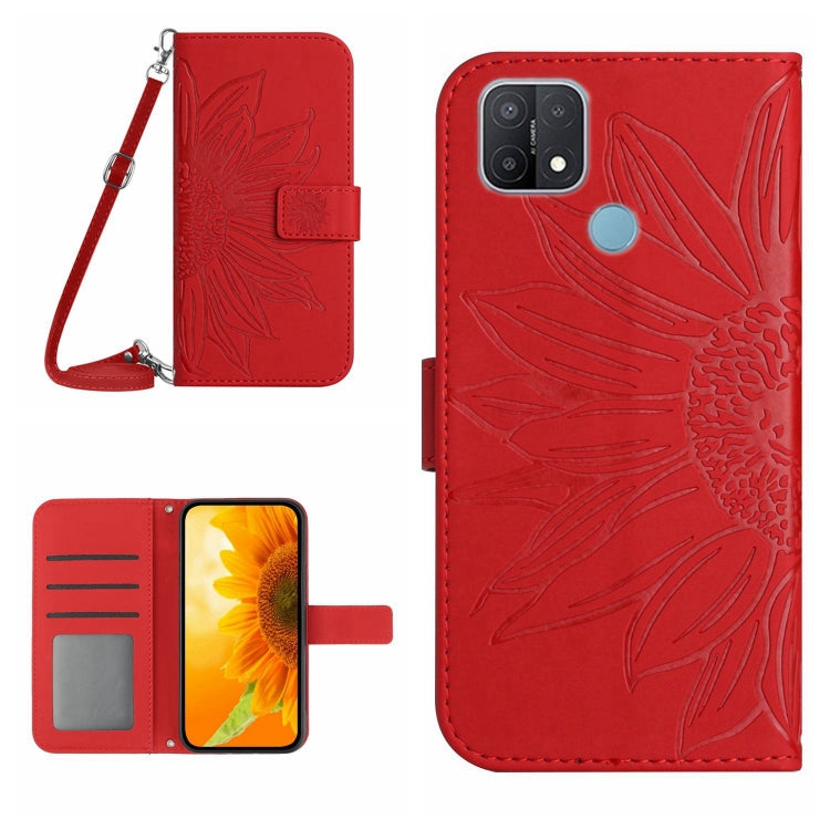 For OPPO A15/A15S Skin Feel Sun Flower Pattern Flip Leather Phone Case with Lanyard