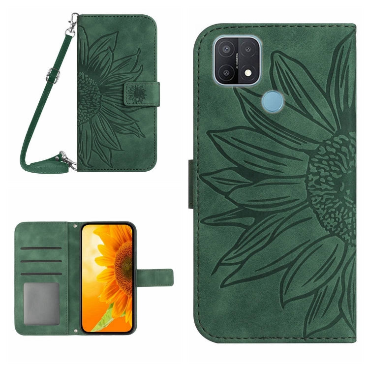 For OPPO A15/A15S Skin Feel Sun Flower Pattern Flip Leather Phone Case with Lanyard