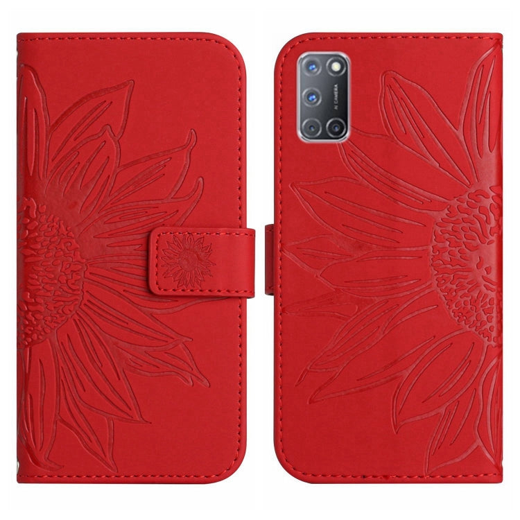 For OPPO A52/A72/A92 Skin Feel Sun Flower Pattern Flip Leather Phone Case with Lanyard