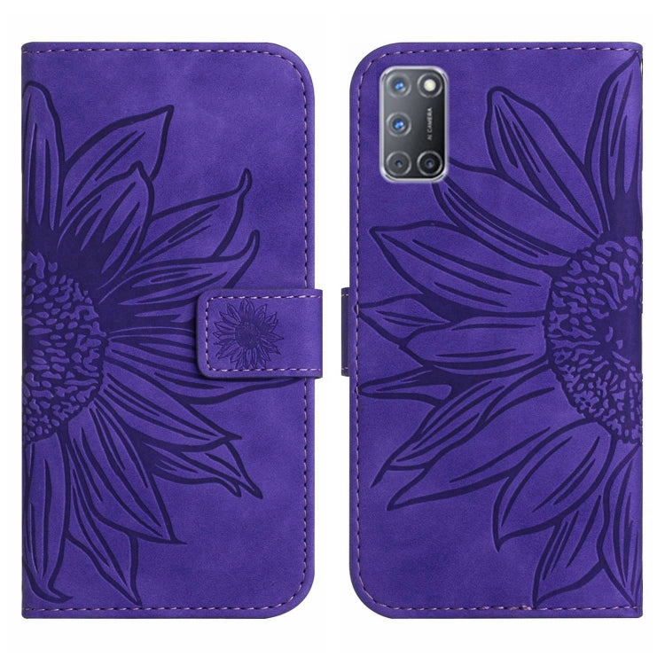 For OPPO A52/A72/A92 Skin Feel Sun Flower Pattern Flip Leather Phone Case with Lanyard