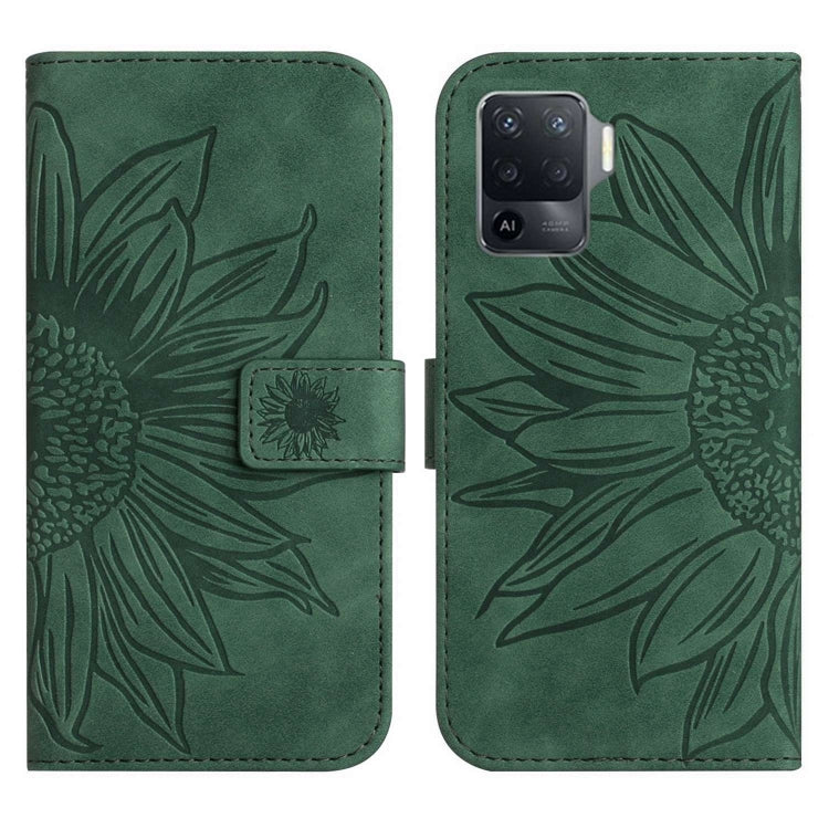 For OPPO A54 4G/A16 4G Skin Feel Sun Flower Pattern Flip Leather Phone Case with Lanyard