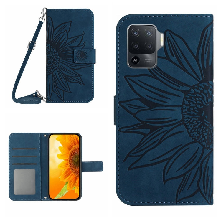 For OPPO A54 4G/A16 4G Skin Feel Sun Flower Pattern Flip Leather Phone Case with Lanyard