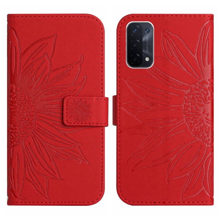 For OPPO A54 5G/A74 5G/A93 5G/A93S 5G Skin Feel Sun Flower Pattern Flip Leather Phone Case with Lanyard
