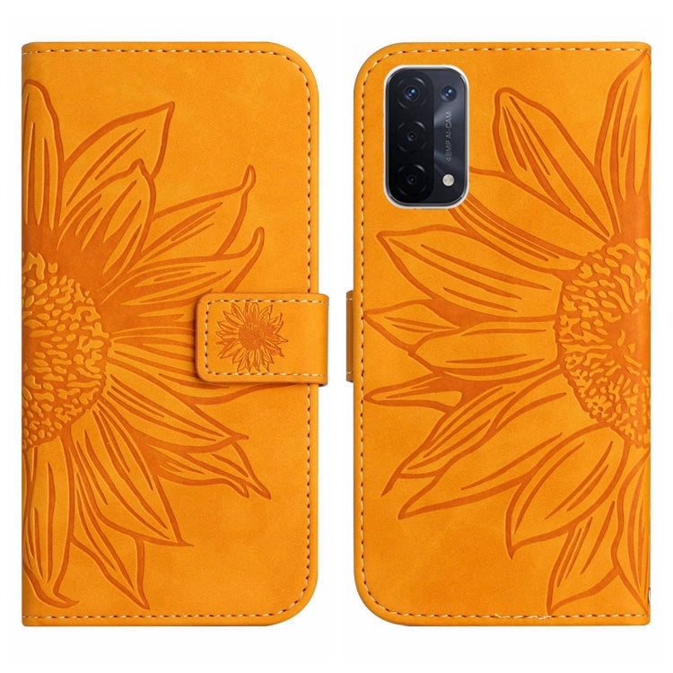 For OPPO A54 5G/A74 5G/A93 5G/A93S 5G Skin Feel Sun Flower Pattern Flip Leather Phone Case with Lanyard