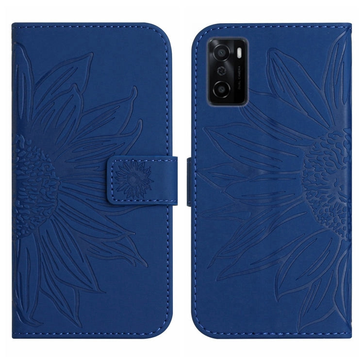 For OPPO A55S Japan Edition Skin Feel Sun Flower Pattern Flip Leather Phone Case with Lanyard