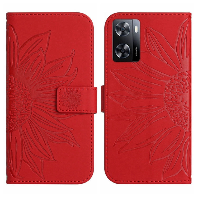 For OPPO A57 4G/A57 5G/A77 4G/A77 5G Skin Feel Sun Flower Pattern Flip Leather Phone Case with Lanyard
