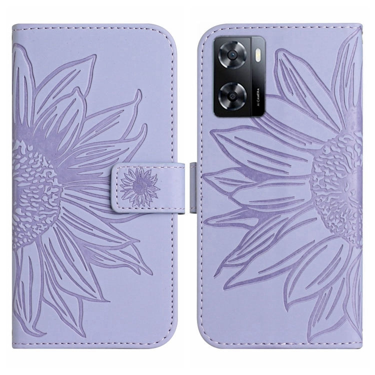 For OPPO A57 4G/A57 5G/A77 4G/A77 5G Skin Feel Sun Flower Pattern Flip Leather Phone Case with Lanyard