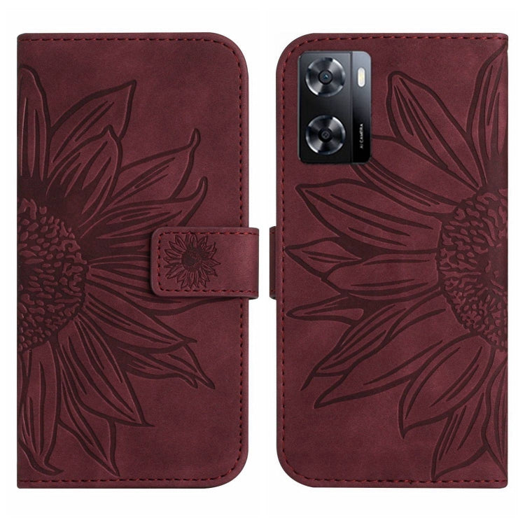 For OPPO A57 4G/A57 5G/A77 4G/A77 5G Skin Feel Sun Flower Pattern Flip Leather Phone Case with Lanyard