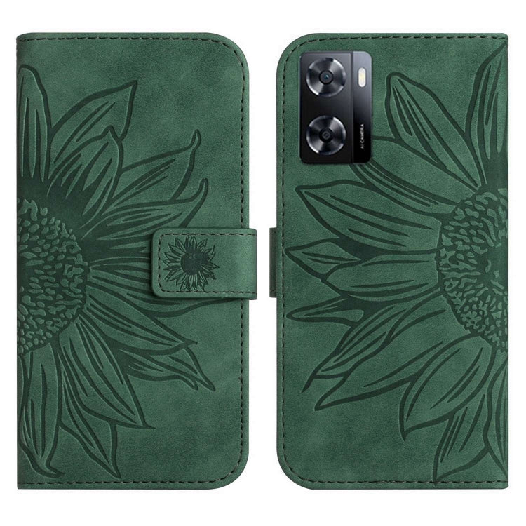 For OPPO A57 4G/A57 5G/A77 4G/A77 5G Skin Feel Sun Flower Pattern Flip Leather Phone Case with Lanyard