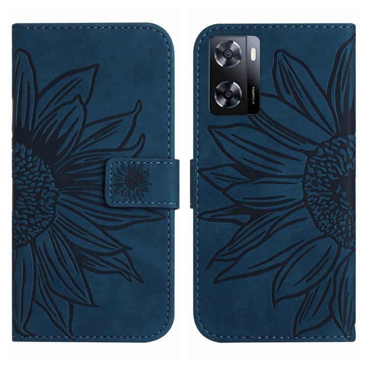 For OPPO A57 4G/A57 5G/A77 4G/A77 5G Skin Feel Sun Flower Pattern Flip Leather Phone Case with Lanyard
