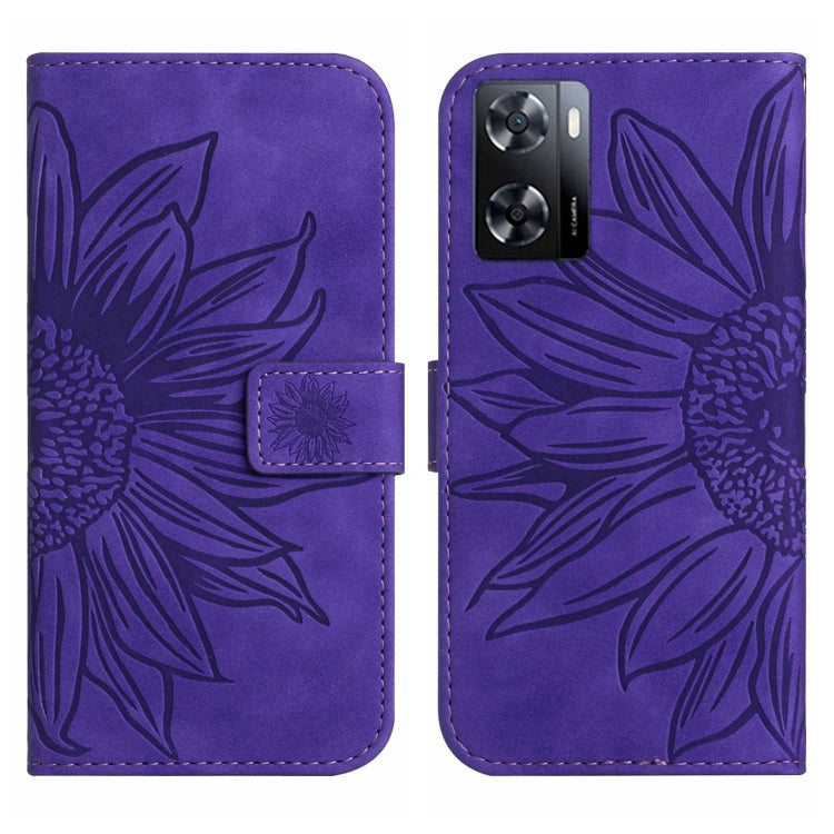 For OPPO A57 4G/A57 5G/A77 4G/A77 5G Skin Feel Sun Flower Pattern Flip Leather Phone Case with Lanyard