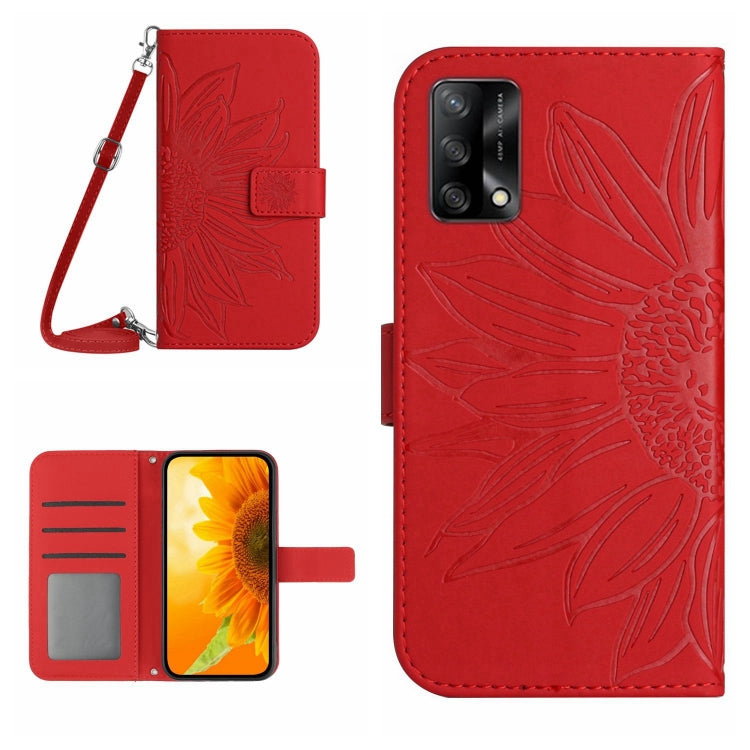 For OPPO A74 4G Skin Feel Sun Flower Pattern Flip Leather Phone Case with Lanyard