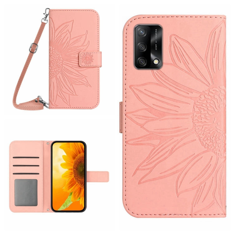 For OPPO A74 4G Skin Feel Sun Flower Pattern Flip Leather Phone Case with Lanyard