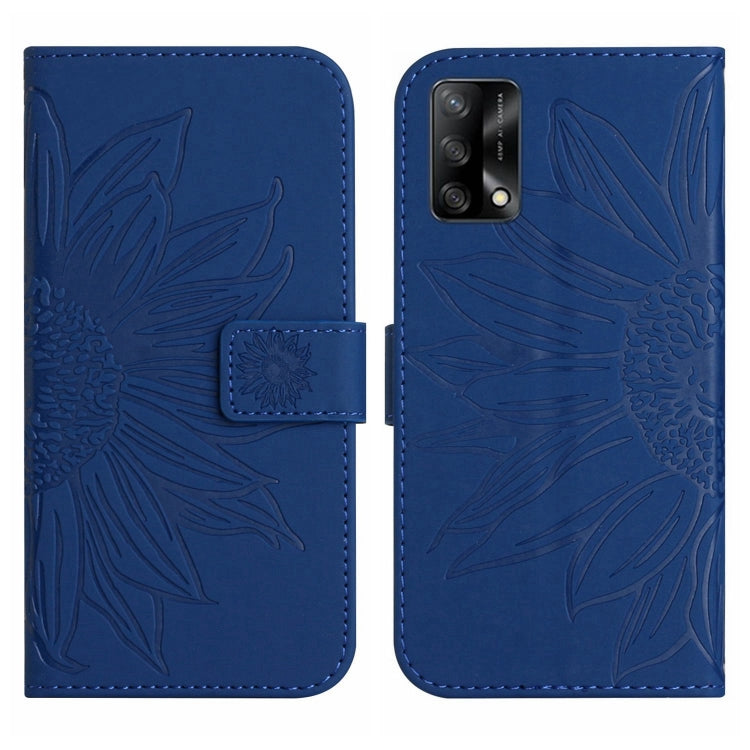 For OPPO A74 4G Skin Feel Sun Flower Pattern Flip Leather Phone Case with Lanyard