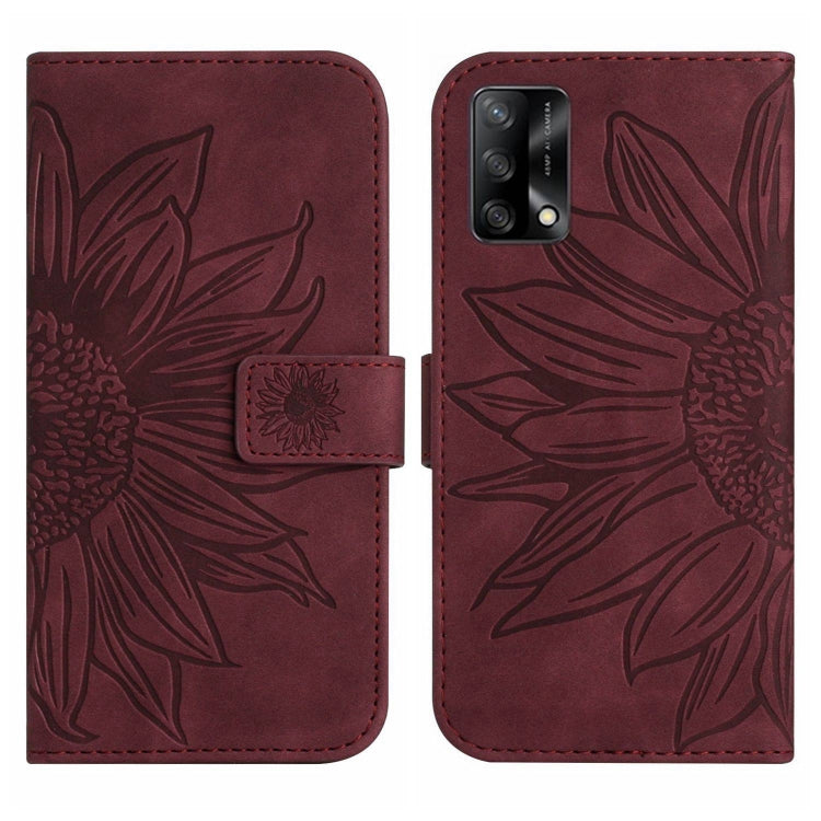 For OPPO A74 4G Skin Feel Sun Flower Pattern Flip Leather Phone Case with Lanyard