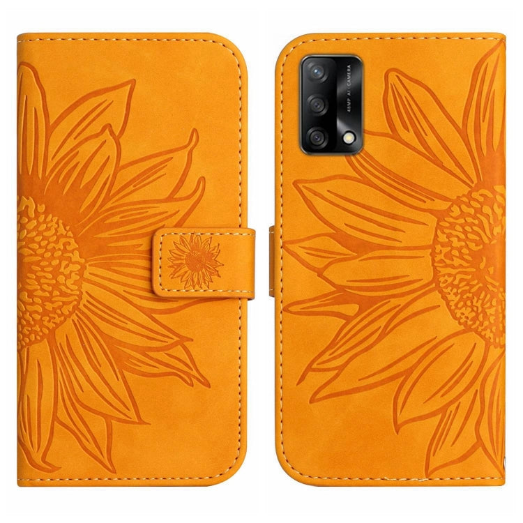 For OPPO A74 4G Skin Feel Sun Flower Pattern Flip Leather Phone Case with Lanyard
