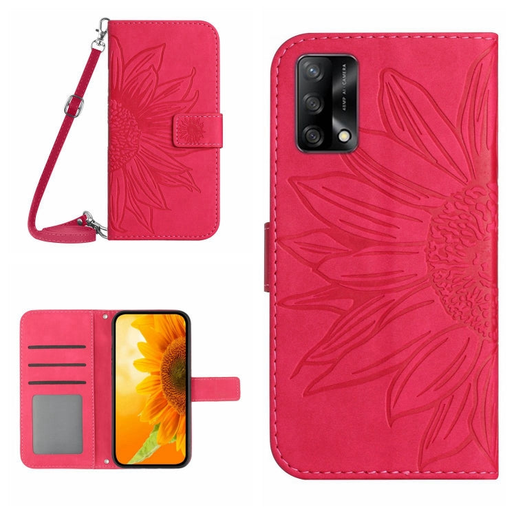 For OPPO A74 4G Skin Feel Sun Flower Pattern Flip Leather Phone Case with Lanyard