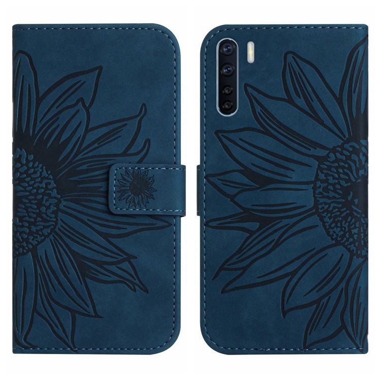 For OPPO A91/Reno3 4G Global Skin Feel Sun Flower Pattern Flip Leather Phone Case with Lanyard