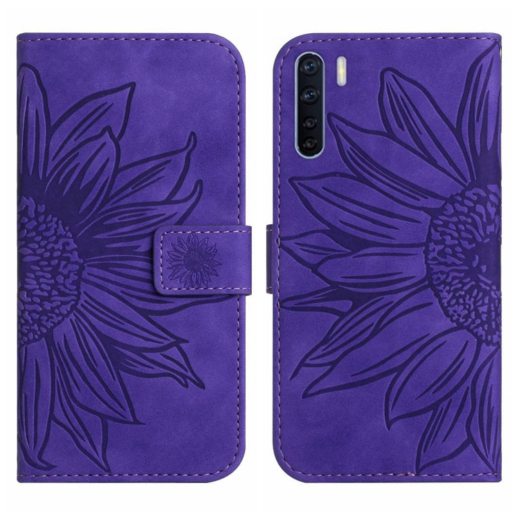 For OPPO A91/Reno3 4G Global Skin Feel Sun Flower Pattern Flip Leather Phone Case with Lanyard