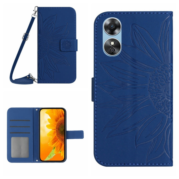 For OPPO A17 Skin Feel Sun Flower Pattern Flip Leather Phone Case with Lanyard