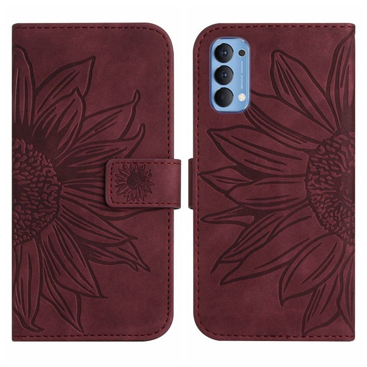 For OPPO Reno4 5G Skin Feel Sun Flower Pattern Flip Leather Phone Case with Lanyard