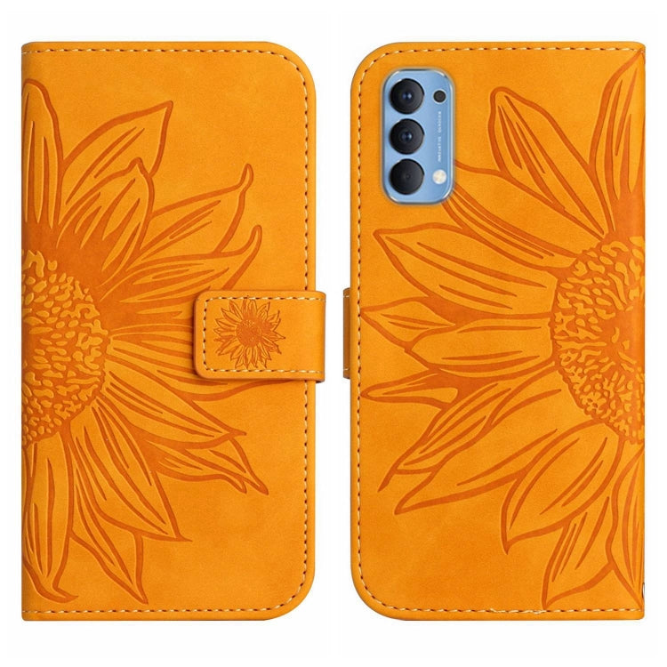 For OPPO Reno4 5G Skin Feel Sun Flower Pattern Flip Leather Phone Case with Lanyard