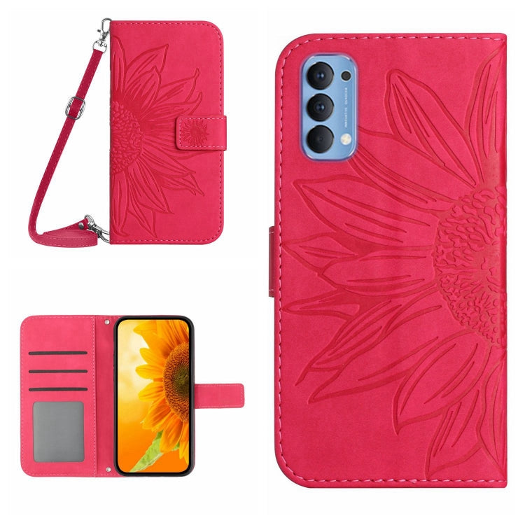 For OPPO Reno4 5G Skin Feel Sun Flower Pattern Flip Leather Phone Case with Lanyard