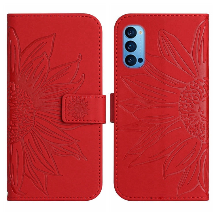 For OPPO Reno4 Pro 5G Skin Feel Sun Flower Pattern Flip Leather Phone Case with Lanyard