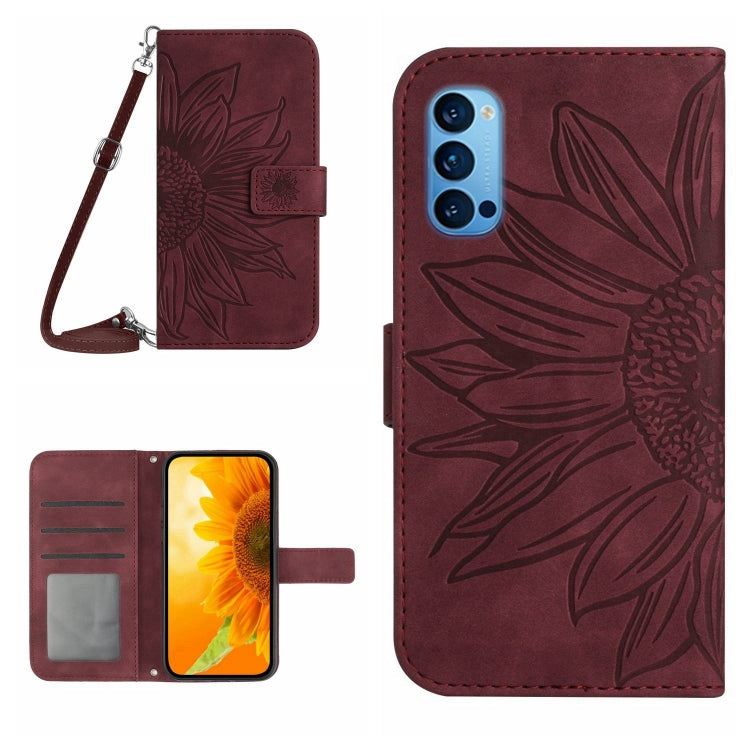 For OPPO Reno4 Pro 5G Skin Feel Sun Flower Pattern Flip Leather Phone Case with Lanyard