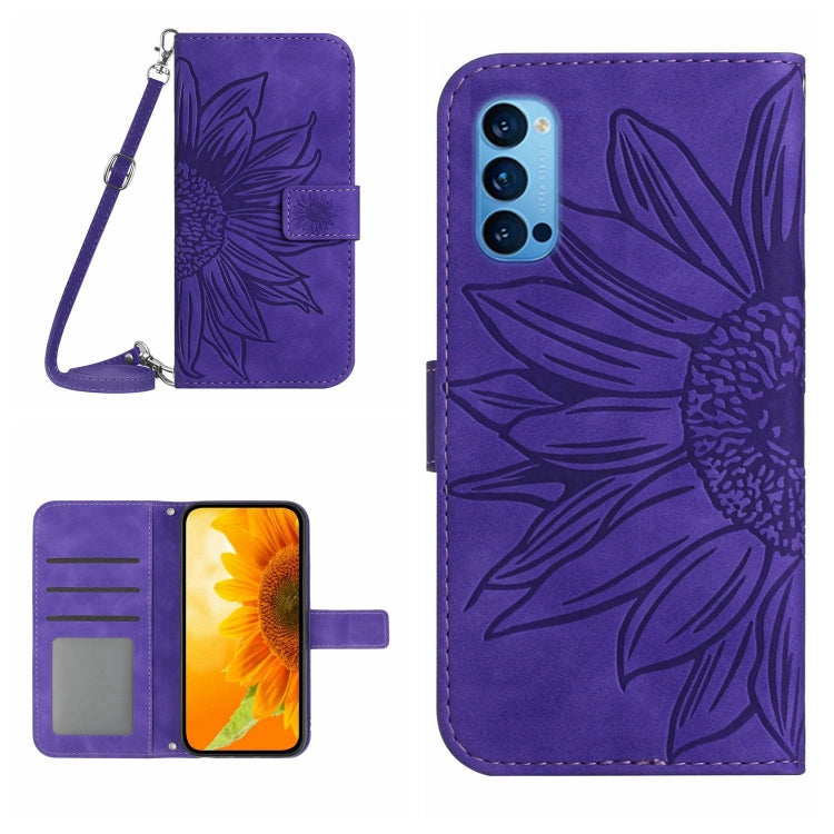 For OPPO Reno4 Pro 5G Skin Feel Sun Flower Pattern Flip Leather Phone Case with Lanyard
