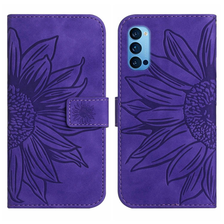 For OPPO Reno4 Pro 5G Skin Feel Sun Flower Pattern Flip Leather Phone Case with Lanyard