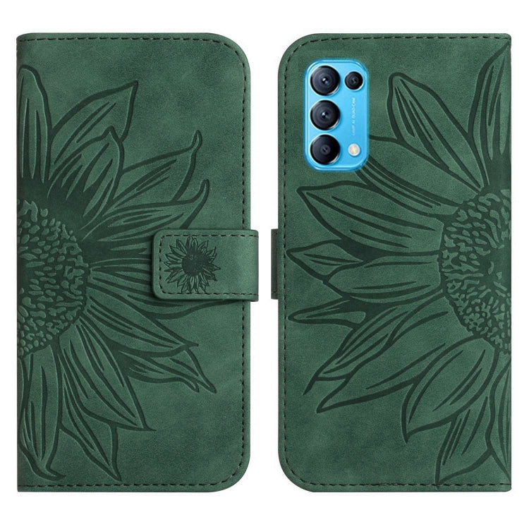 For OPPO Reno5 4G Skin Feel Sun Flower Pattern Flip Leather Phone Case with Lanyard