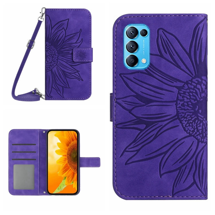 For OPPO Reno5 4G Skin Feel Sun Flower Pattern Flip Leather Phone Case with Lanyard