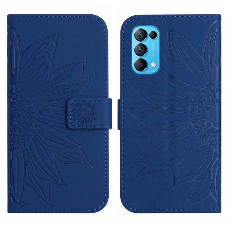 For OPPO Reno5 Pro 5G Skin Feel Sun Flower Pattern Flip Leather Phone Case with Lanyard
