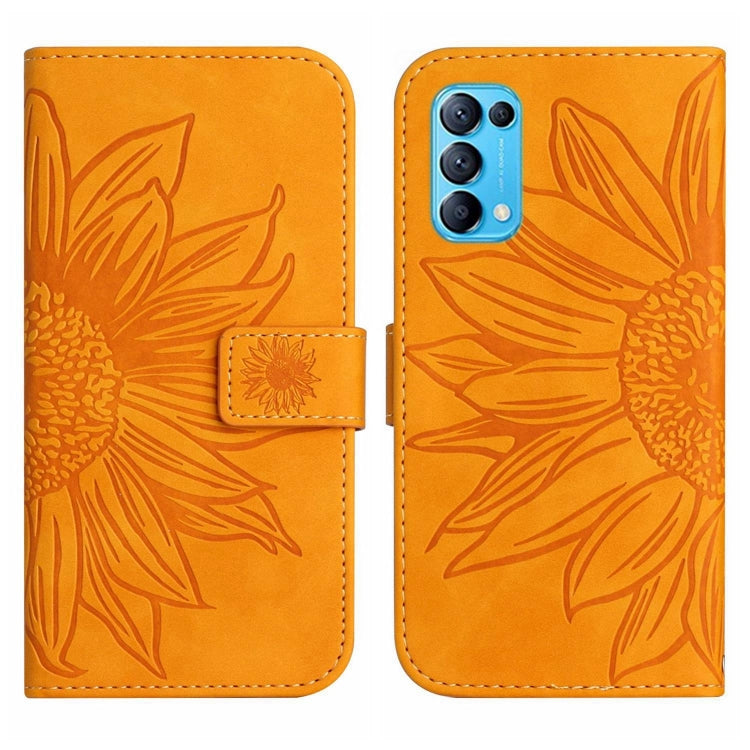 For OPPO Reno5 Pro 5G Skin Feel Sun Flower Pattern Flip Leather Phone Case with Lanyard