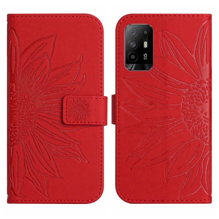 For OPPO Reno5 Z/A94 5G/A95 5G Skin Feel Sun Flower Pattern Flip Leather Phone Case with Lanyard