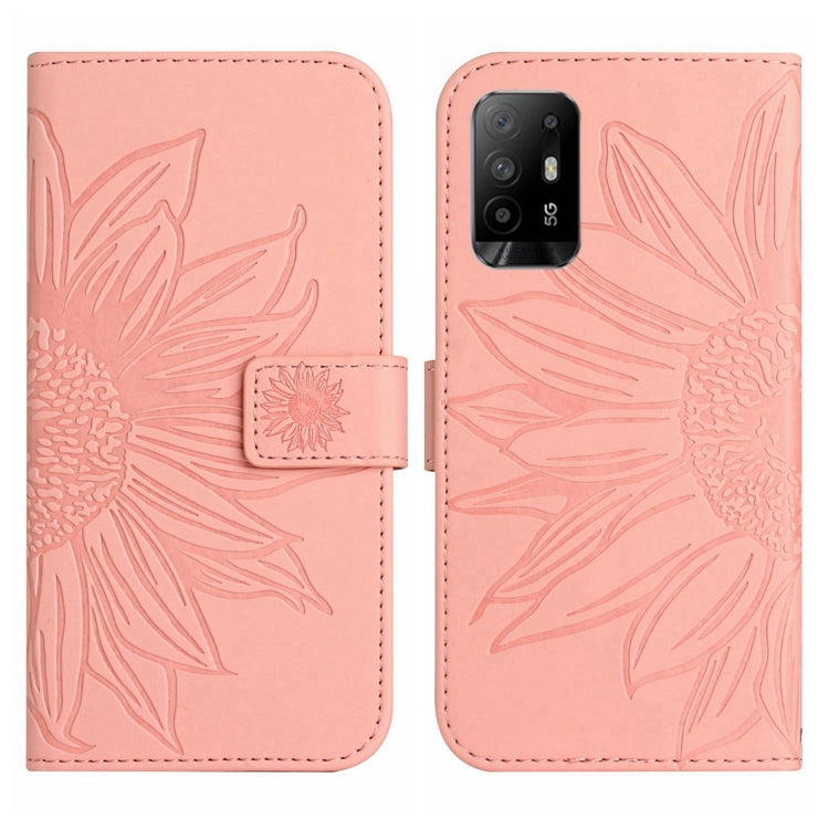For OPPO Reno5 Z/A94 5G/A95 5G Skin Feel Sun Flower Pattern Flip Leather Phone Case with Lanyard