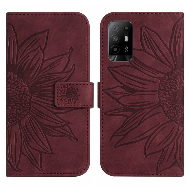 For OPPO Reno5 Z/A94 5G/A95 5G Skin Feel Sun Flower Pattern Flip Leather Phone Case with Lanyard