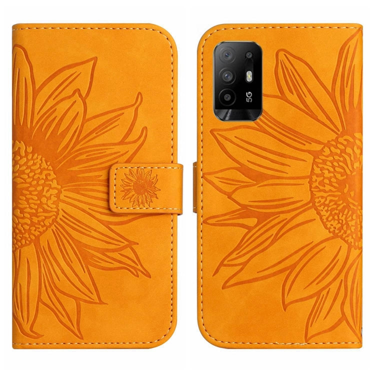 For OPPO Reno5 Z/A94 5G/A95 5G Skin Feel Sun Flower Pattern Flip Leather Phone Case with Lanyard