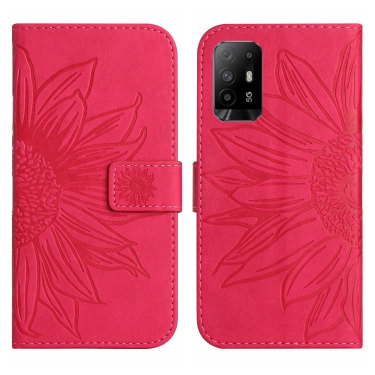 For OPPO Reno5 Z/A94 5G/A95 5G Skin Feel Sun Flower Pattern Flip Leather Phone Case with Lanyard