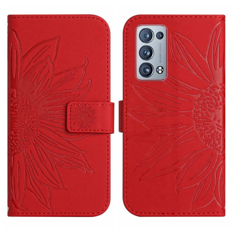 For OPPO Reno6 Pro Global Skin Feel Sun Flower Pattern Flip Leather Phone Case with Lanyard