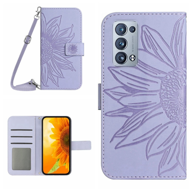 For OPPO Reno6 Pro Global Skin Feel Sun Flower Pattern Flip Leather Phone Case with Lanyard